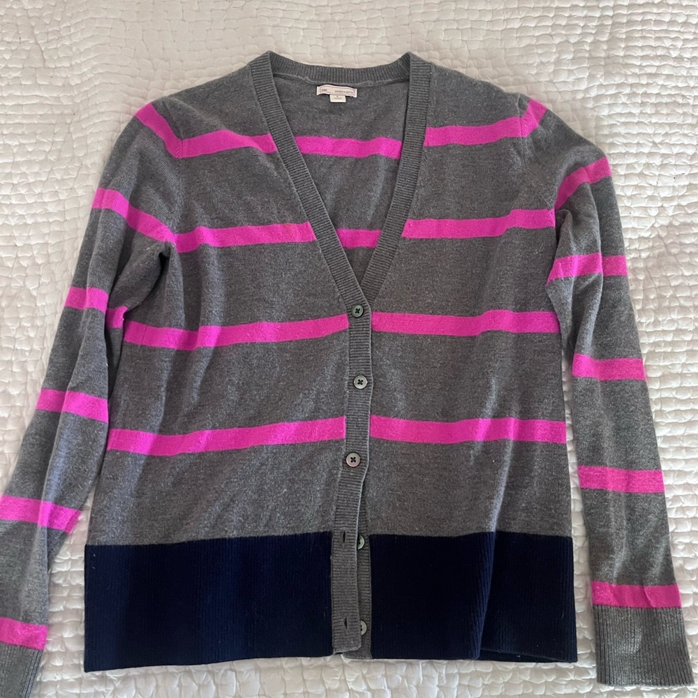 Gray and Pink Striped Women's Sweater